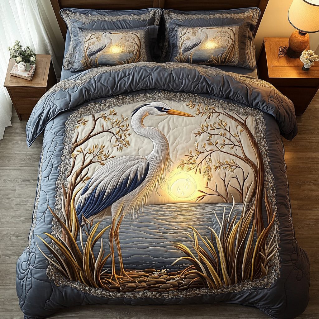 River Elegance quilted 3-piece bedding set on a made bed with two matching pillow shams