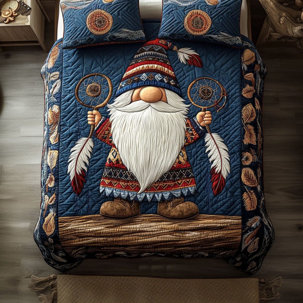 River Sage quilted 3-piece bedding set on a made bed with two matching pillow shams