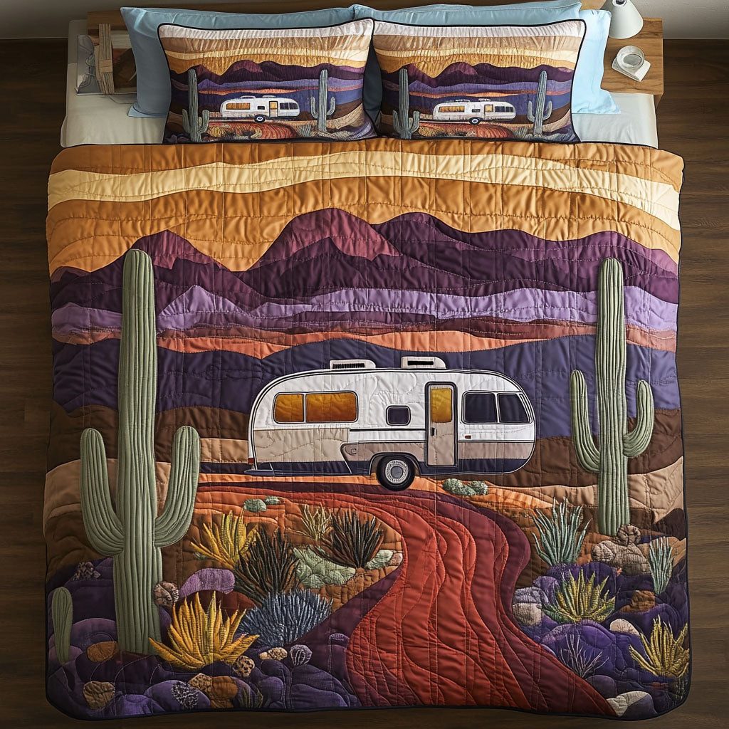 Road to Horizons quilted 3-piece bedding set on a made bed with two matching pillow shams