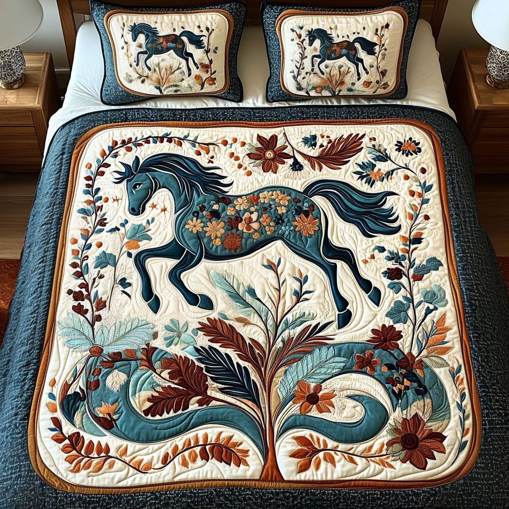 Roaming Horizon quilted 3-piece bedding set on a made bed with two matching pillow shams