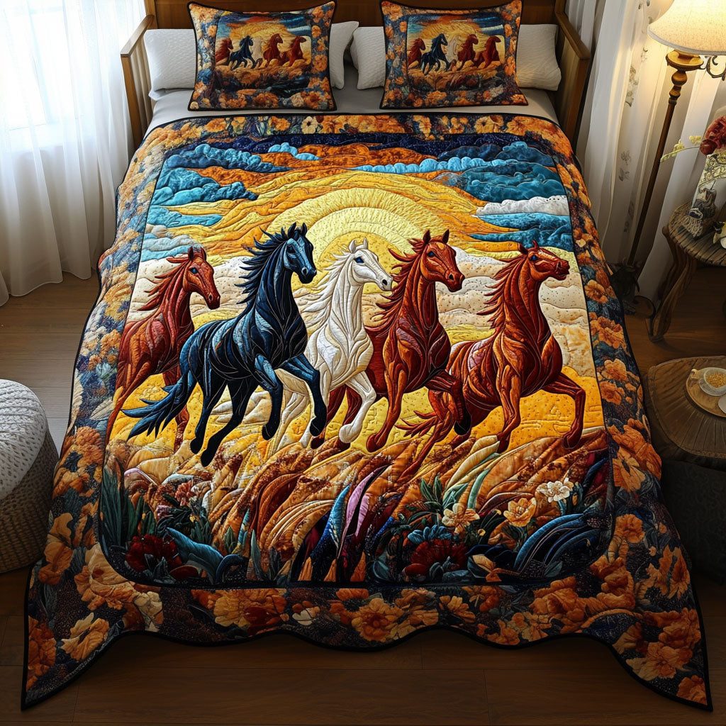 Rolling Fields quilted 3-piece bedding set on a made bed with two matching pillow shams