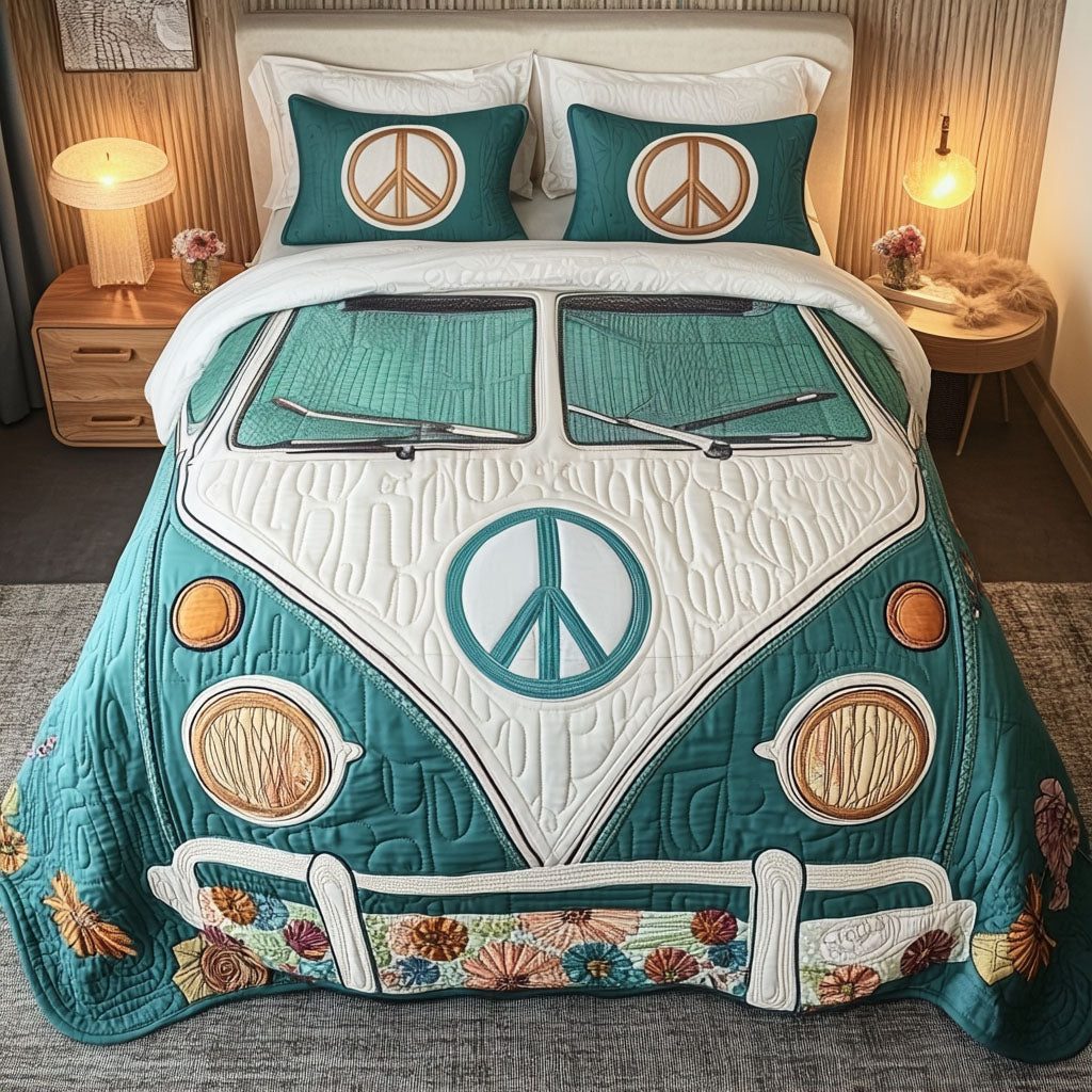 Rolling Serenity quilted 3-piece bedding set on a made bed with two matching pillow shams