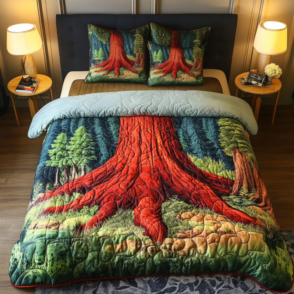 Rooted Majesty quilted 3-piece bedding set on a made bed with two matching pillow shams