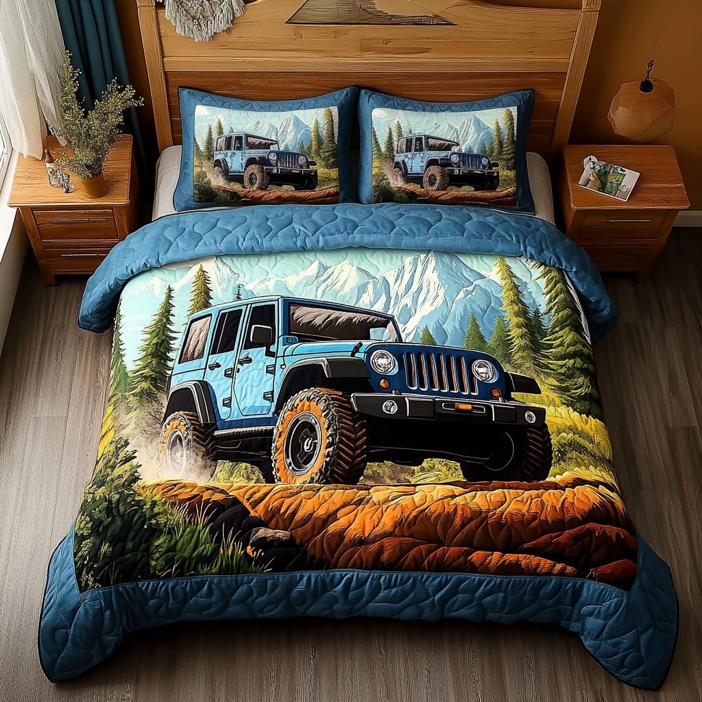 Rover Road quilted 3-piece bedding set on a made bed with two matching pillow shams
