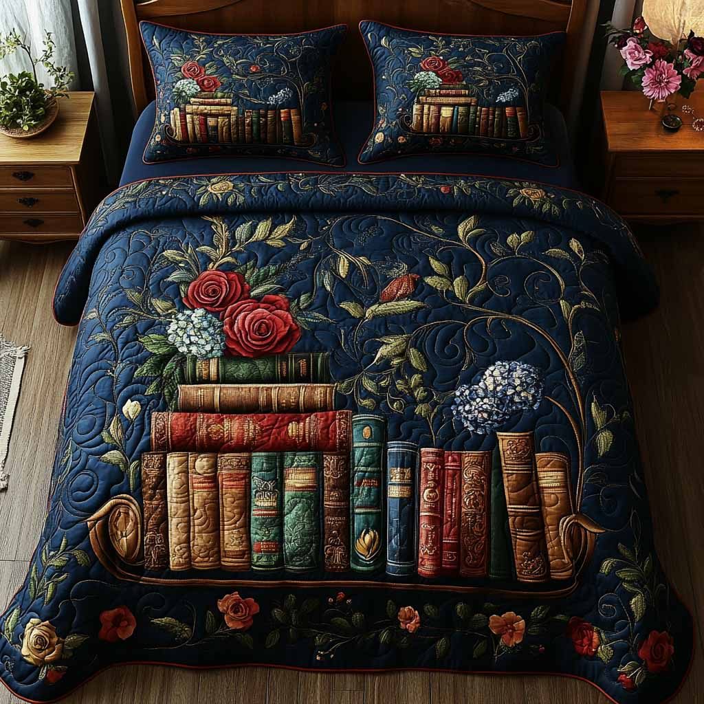 Royal Anthology quilted 3-piece bedding set on a made bed with two matching pillow shams