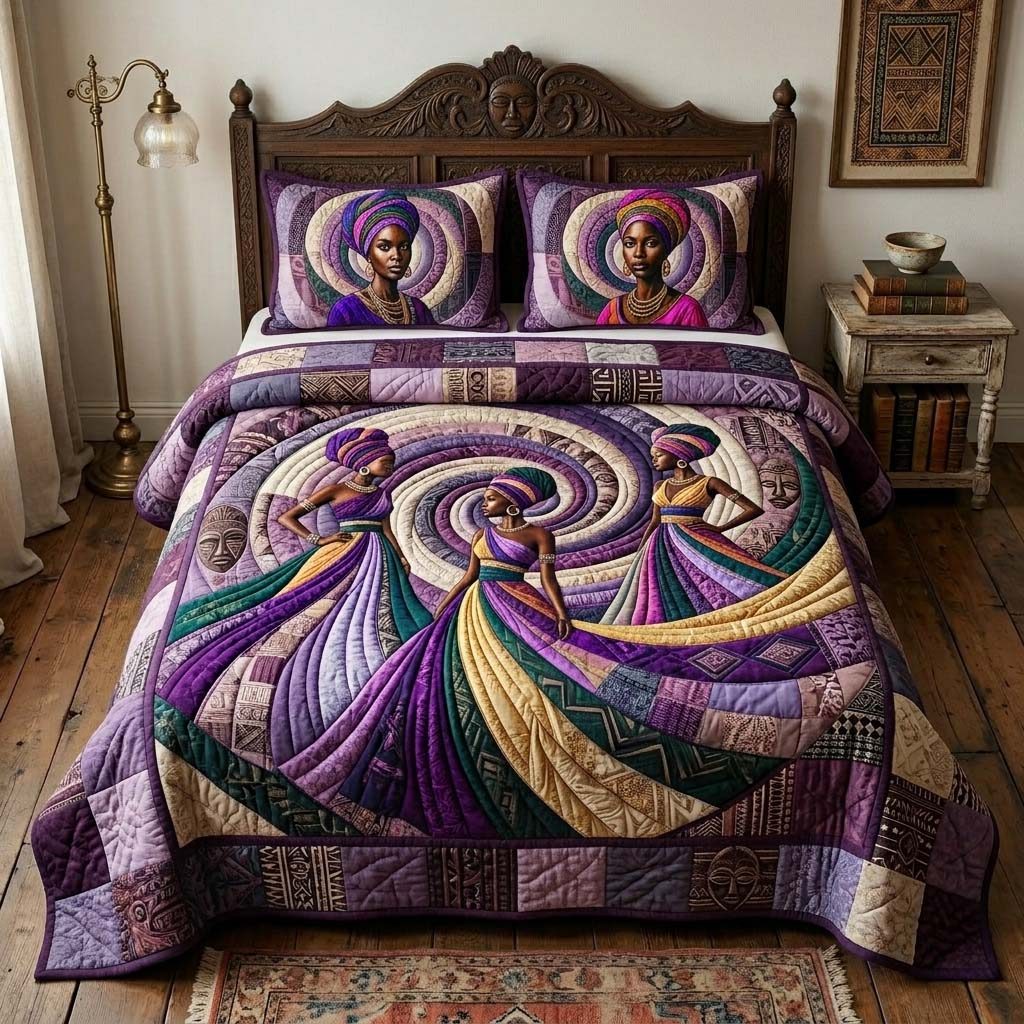 Royal Spiral quilted 3-piece bedding set on a made bed with two matching pillow shams