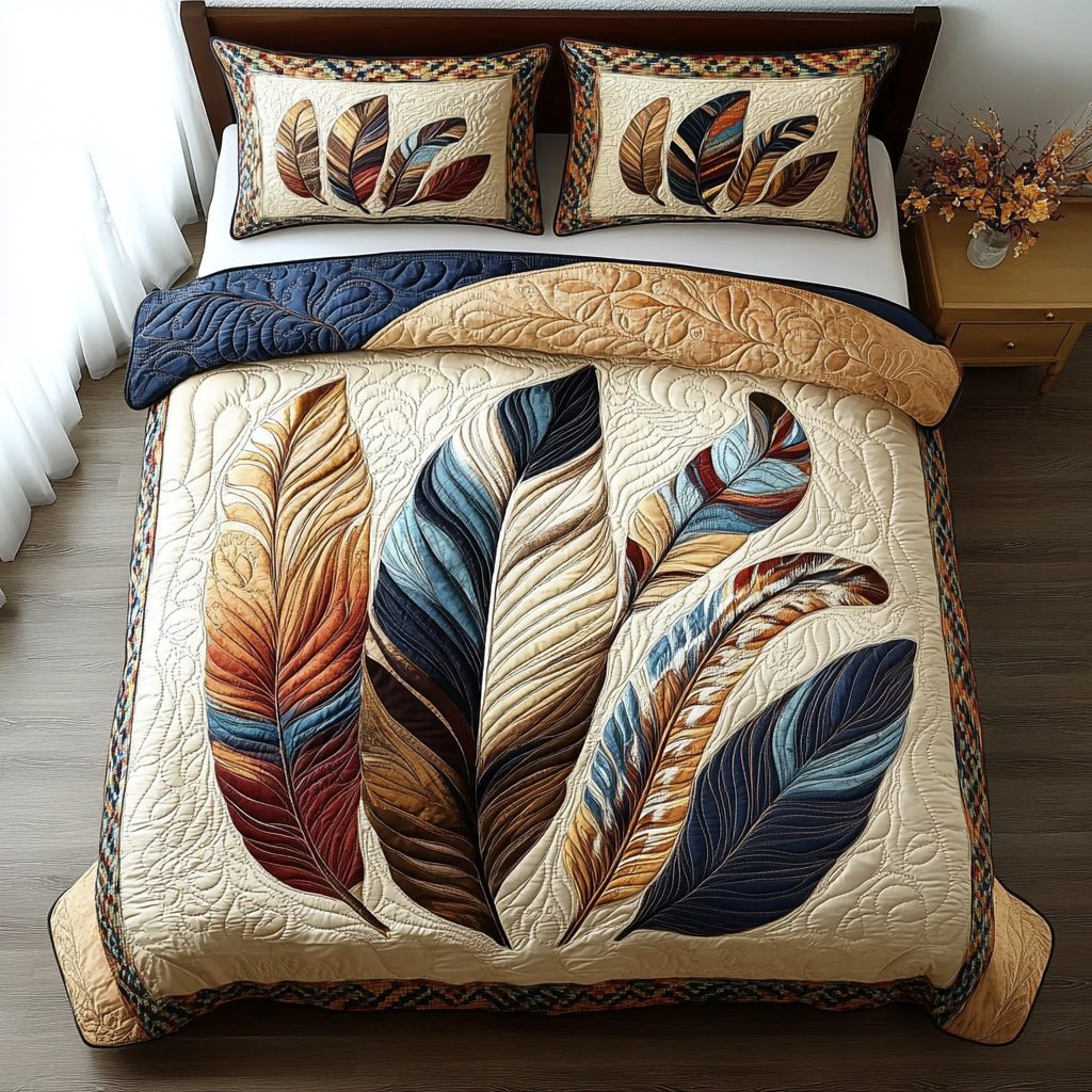 Rustic Flight quilted 3-piece bedding set on a made bed in a farmhouse bedroom