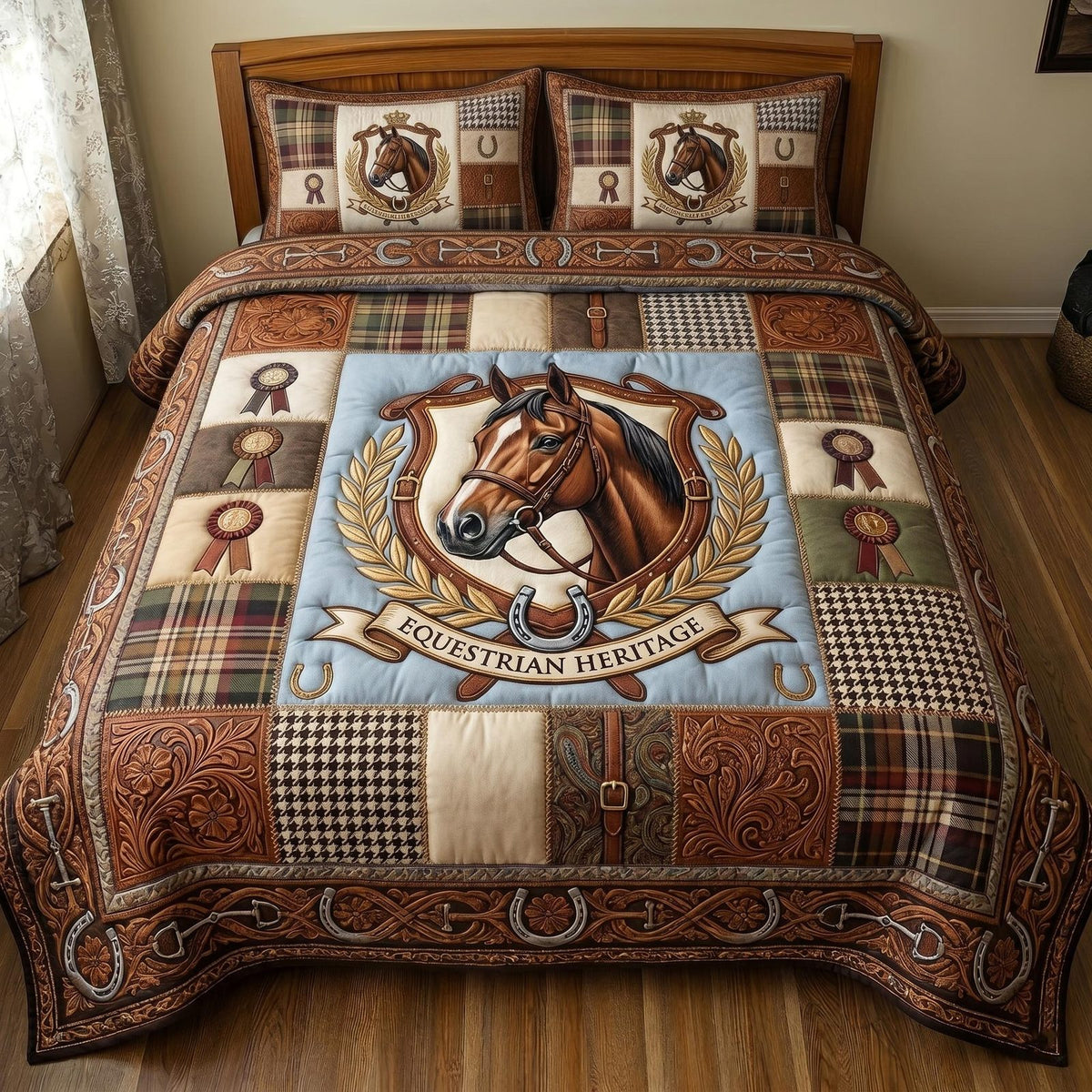 Rustic Gallop quilted 3-piece bedding set on a made bed in a farmhouse bedroom