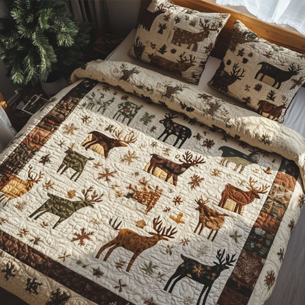 Rustic Haven quilted 3-piece bedding set on a made bed in a farmhouse bedroom