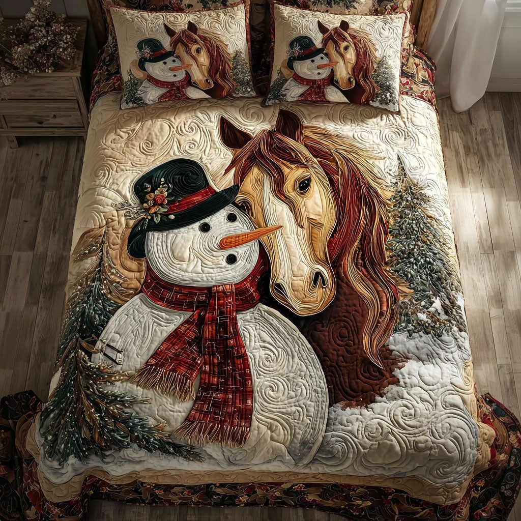 Rustic Mane quilted 3-piece bedding set on a made bed in a farmhouse bedroom
