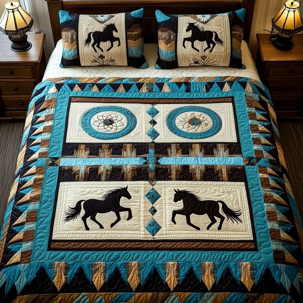 Rustic Range quilted 3-piece bedding set on a made bed in a farmhouse bedroom