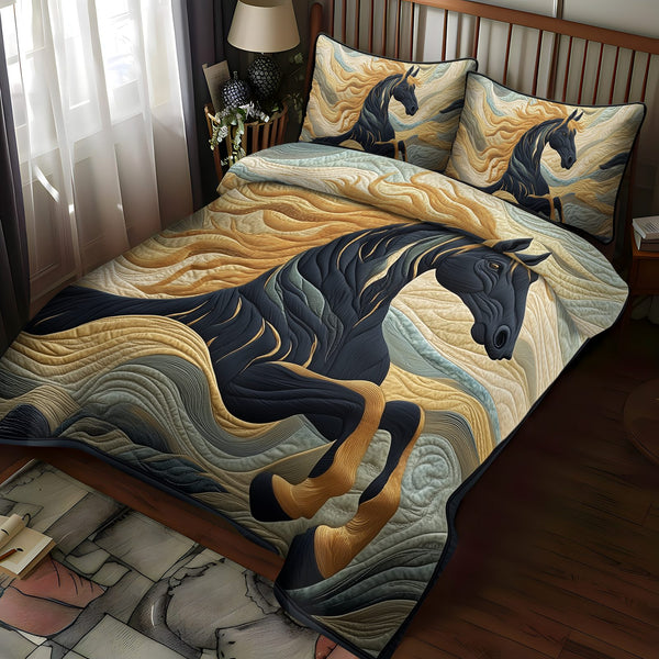 Rustic Rodeo Charm quilted 3-piece bedding set on a made bed in a rustic timber bedroom