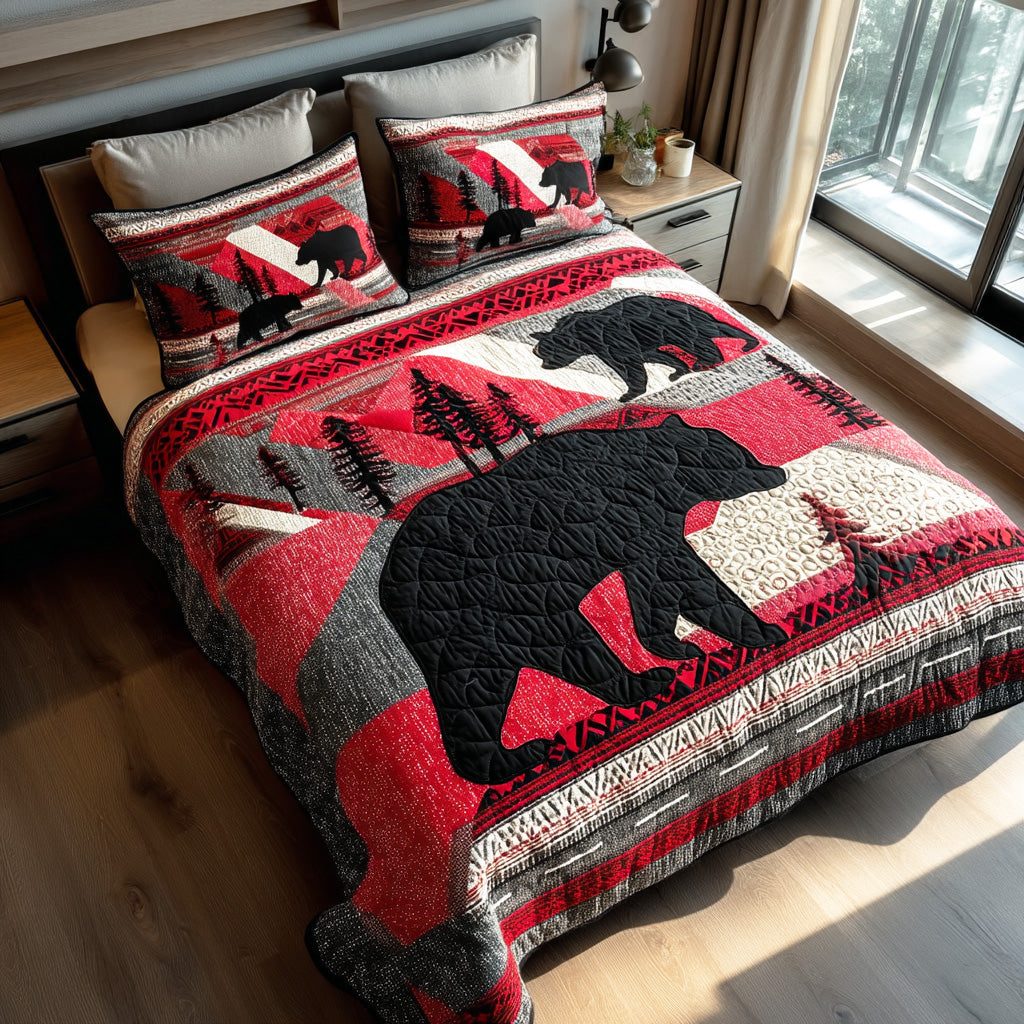 Rustic Trails quilted 3-piece bedding set on a made bed in a farmhouse bedroom