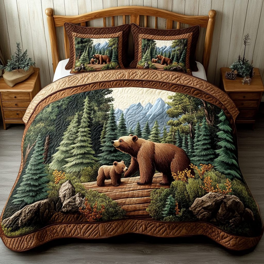 Safari Dreams quilted 3-piece bedding set on a made bed with two matching pillow shams