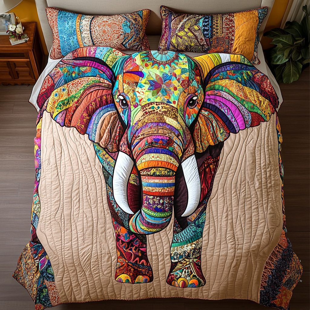Safari Spirit quilted 3-piece bedding set on a made bed with two matching pillow shams
