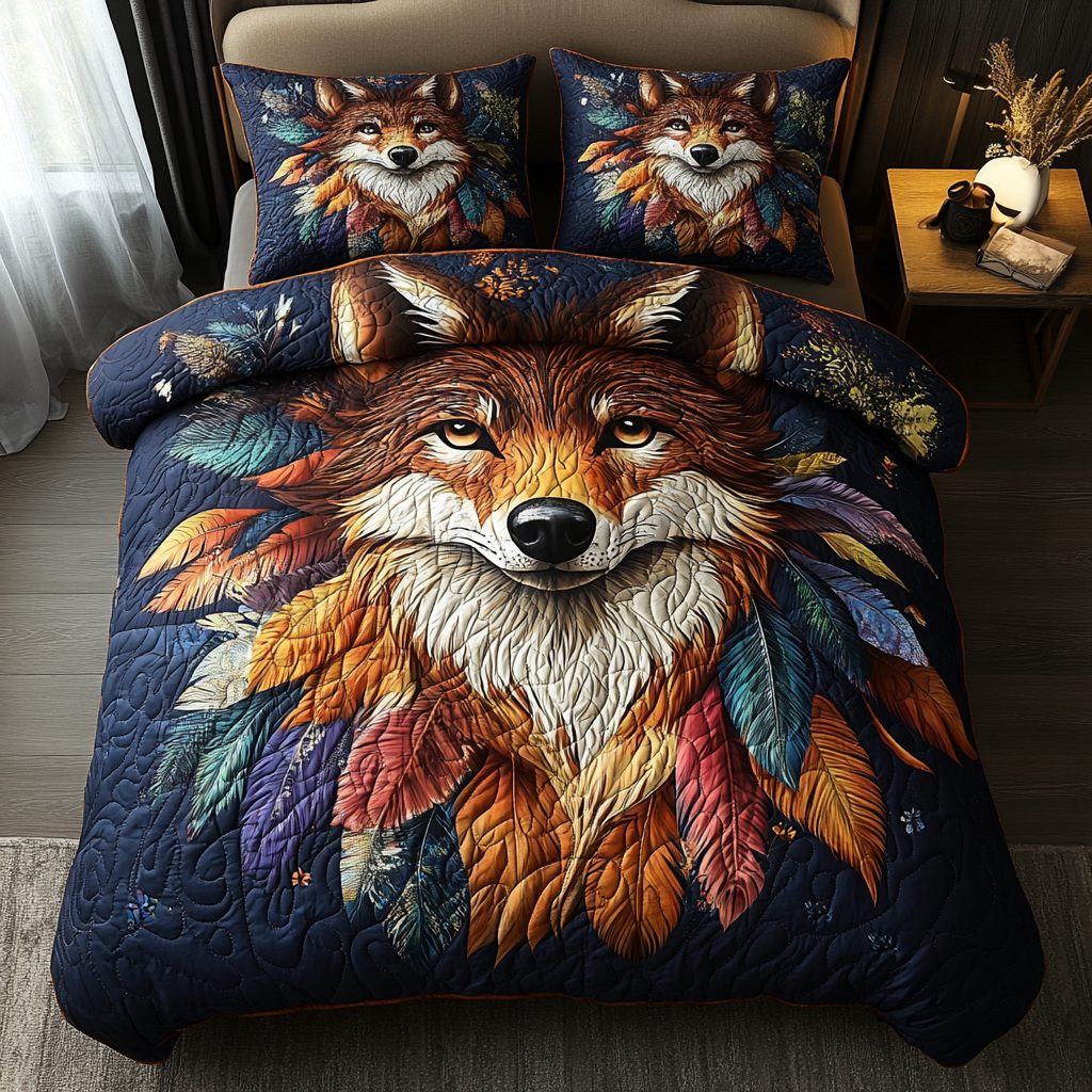 Sagebrush Survivor quilted 3-piece bedding set on a made bed with two matching pillow shams