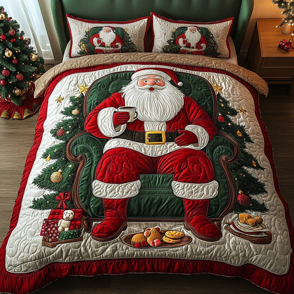 Santa Wish quilted 3-piece bedding set on a made bed in a winter-styled bedroom