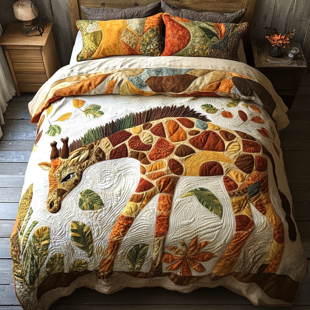 Savanna Dreams quilted 3-piece bedding set on a made bed with two matching pillow shams