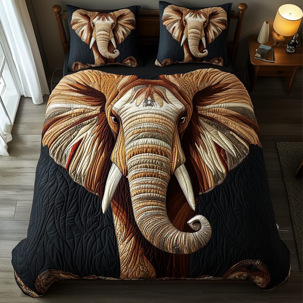 Savanna Guardian quilted 3-piece bedding set on a made bed with two matching pillow shams
