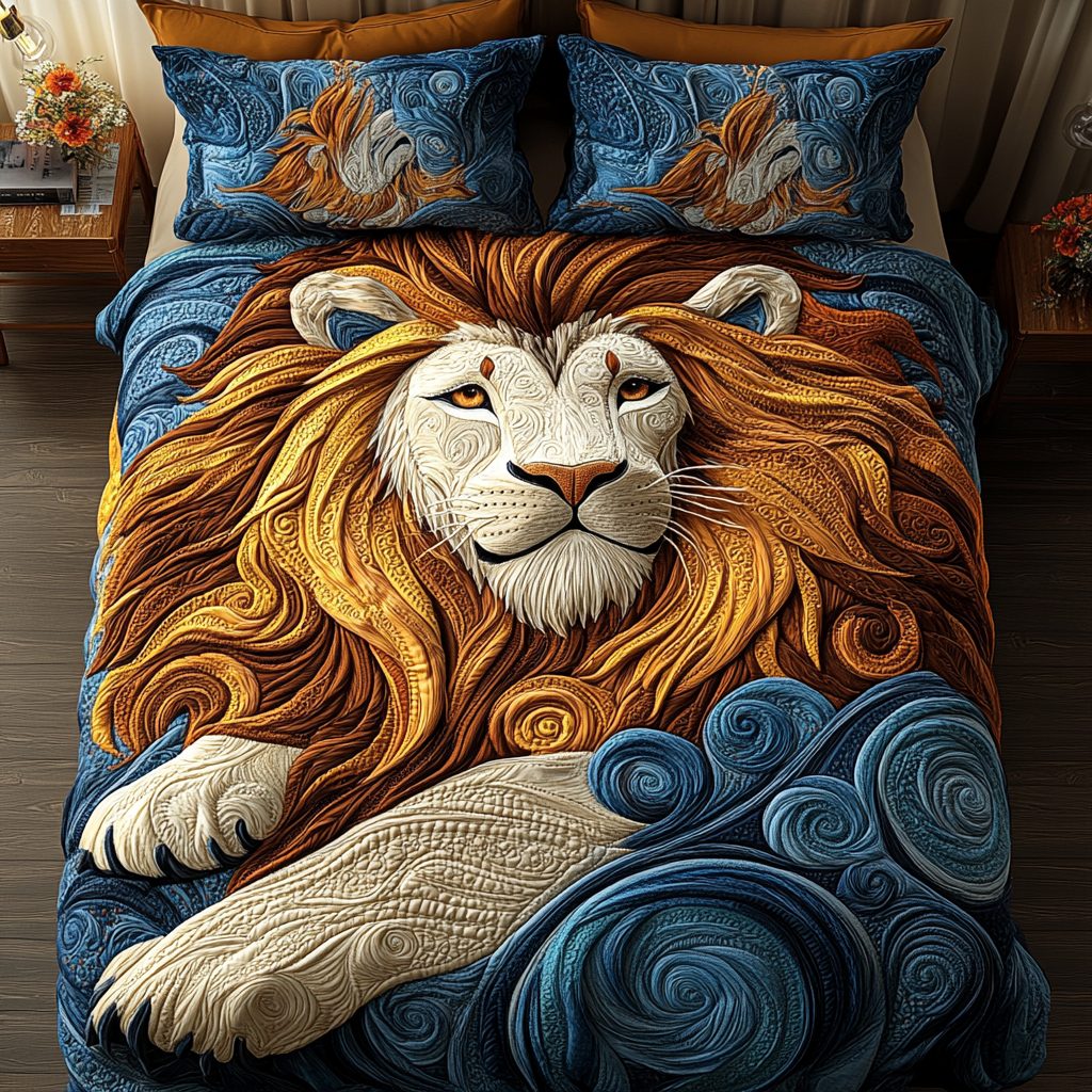 Savannah Sentinel quilted 3-piece bedding set on a made bed with two matching pillow shams