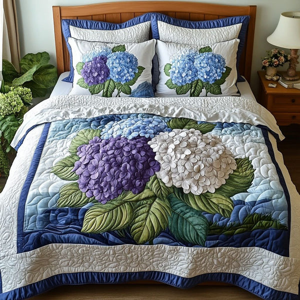 Serene Floral Haven quilted 3-piece bedding set on a made bed with two matching pillow shams