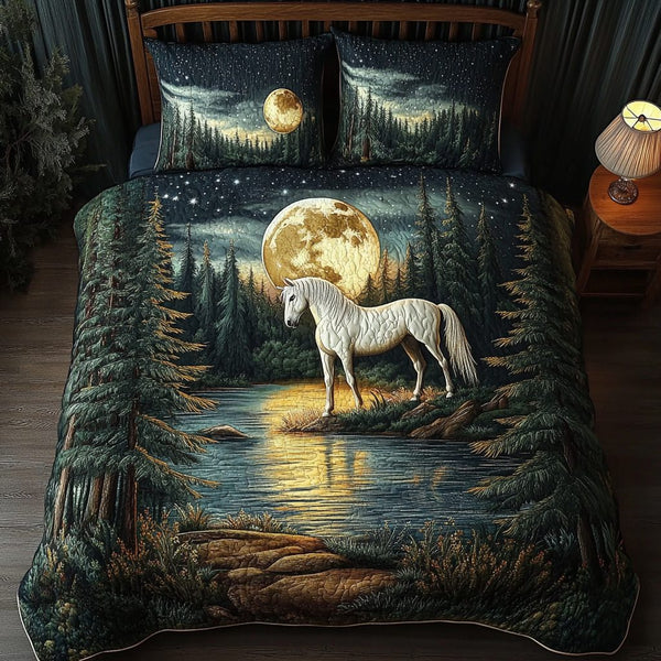 Serene Nature quilted 3-piece bedding set on a made bed with two matching pillow shams
