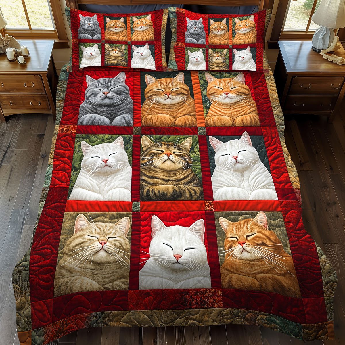 Serene Slumber quilted 3-piece bedding set on a made bed with two matching pillow shams