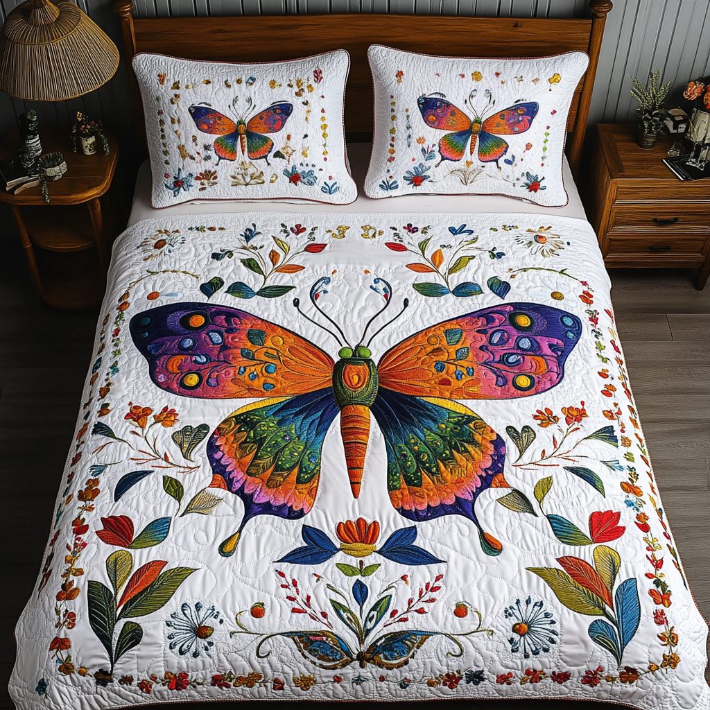 Shadow Flare quilted 3-piece bedding set on a made bed with two matching pillow shams