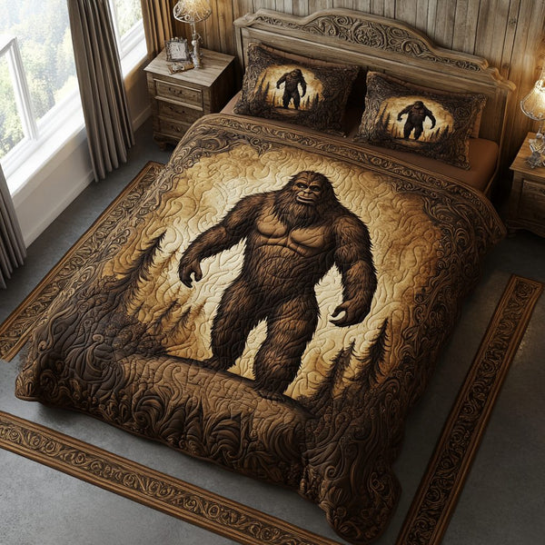Shadowed Woods quilted 3-piece bedding set on a made bed with two matching pillow shams