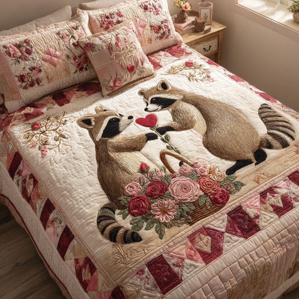 Shared Warmth quilted 3-piece bedding set on a made bed with two matching pillow shams