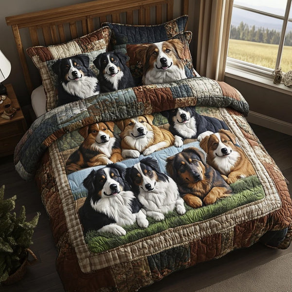 Shepherd Trail quilted 3-piece bedding set on a made bed with two matching pillow shams