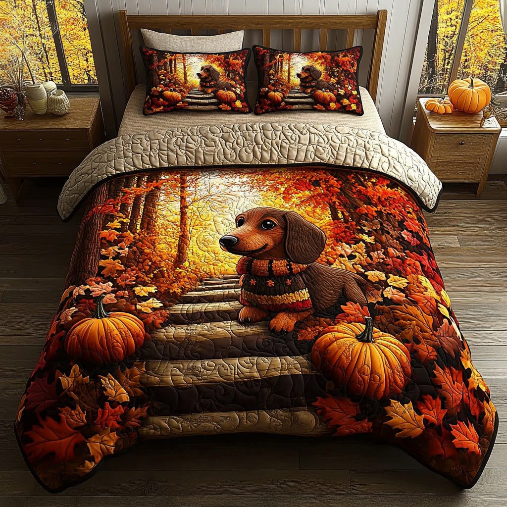 Shorty Sweet quilted 3-piece bedding set on a made bed with two matching pillow shams