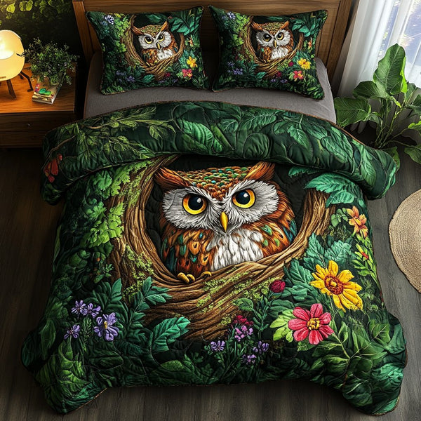 Silent Flight quilted 3-piece bedding set on a made bed with two matching pillow shams