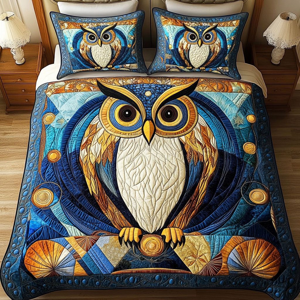 Silent Flight quilted 3-piece bedding set on a made bed with two matching pillow shams