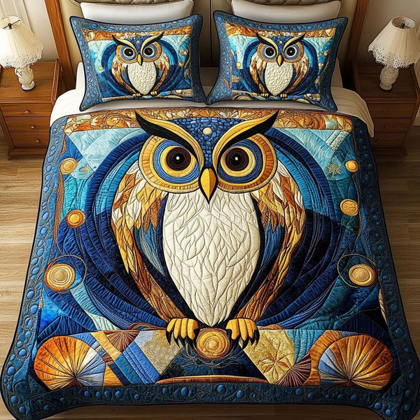Silent Flight quilted 3-piece bedding set on a made bed with two matching pillow shams