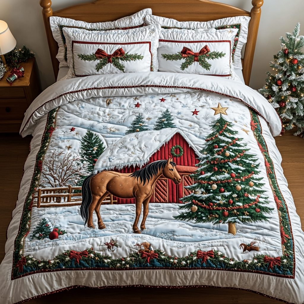 Silent Herd quilted 3-piece bedding set on a made bed with two matching pillow shams