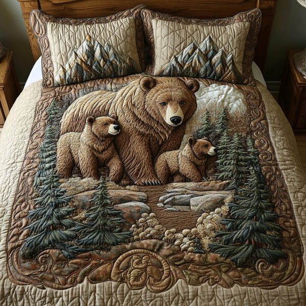 Silent Stalker quilted 3-piece bedding set on a made bed with two matching pillow shams