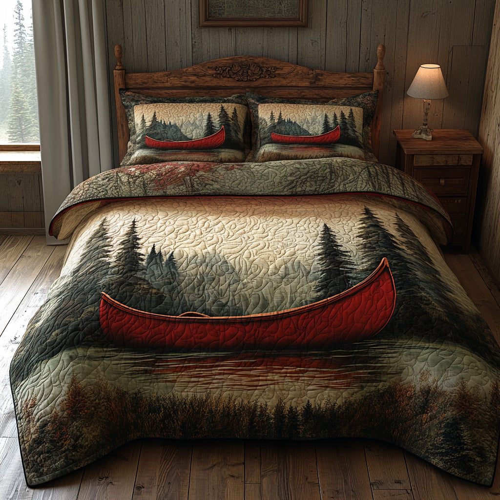 Silent Waters quilted 3-piece bedding set on a made bed with two matching pillow shams