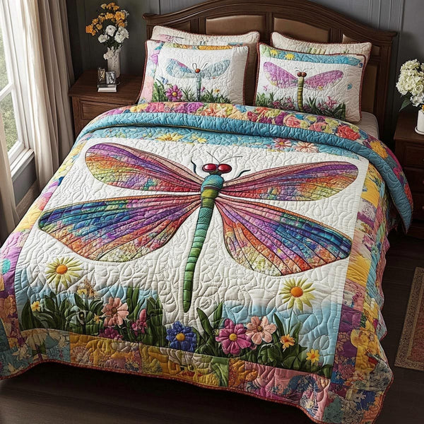 Silent Wings quilted 3-piece bedding set on a made bed with two matching pillow shams