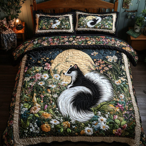 Skunk Trails quilted 3-piece bedding set on a made bed with two matching pillow shams