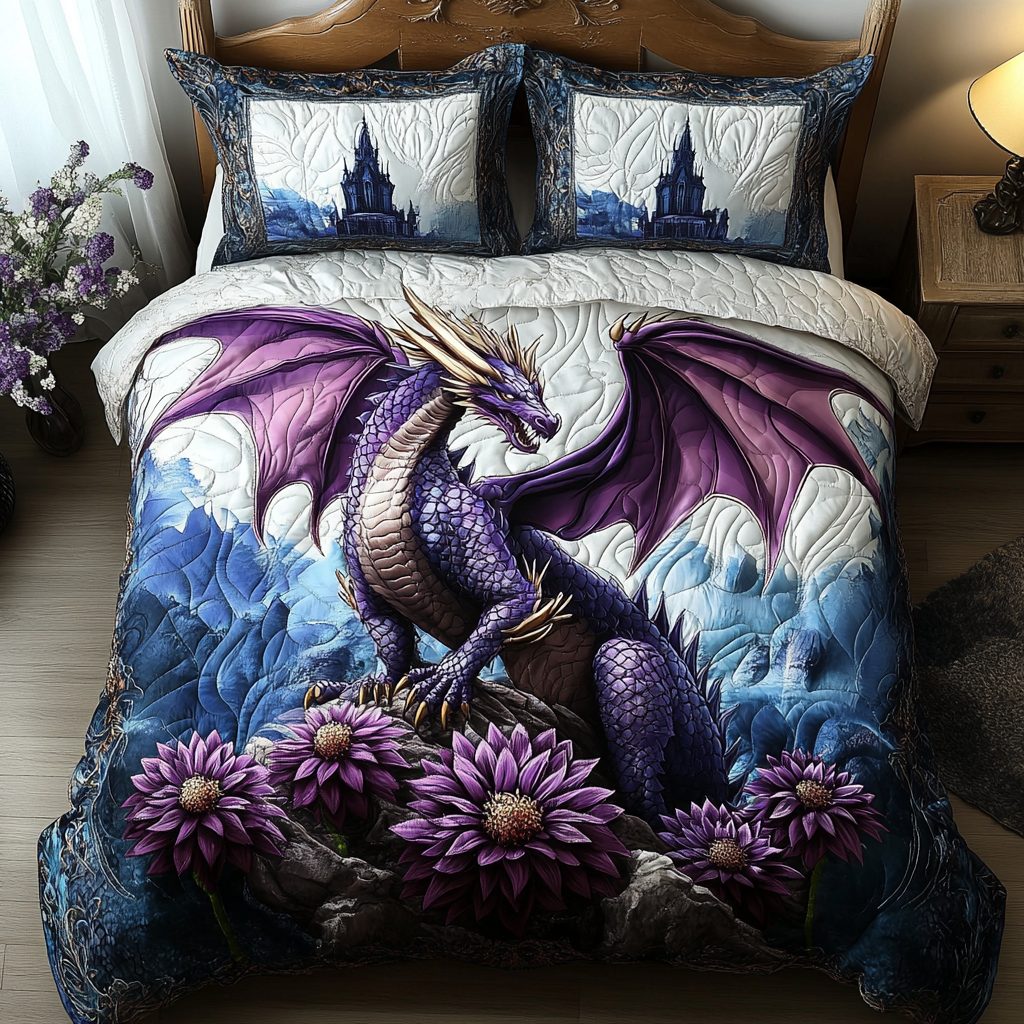 Skyborn Titan quilted 3-piece bedding set on a made bed with two matching pillow shams