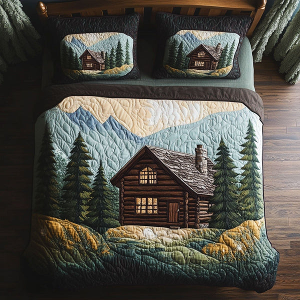 Smoky Hollow quilted 3-piece bedding set on a made bed with two matching pillow shams