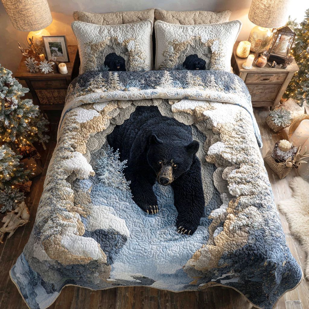 Snow Refuge quilted 3-piece bedding set on a made bed with two matching pillow shams