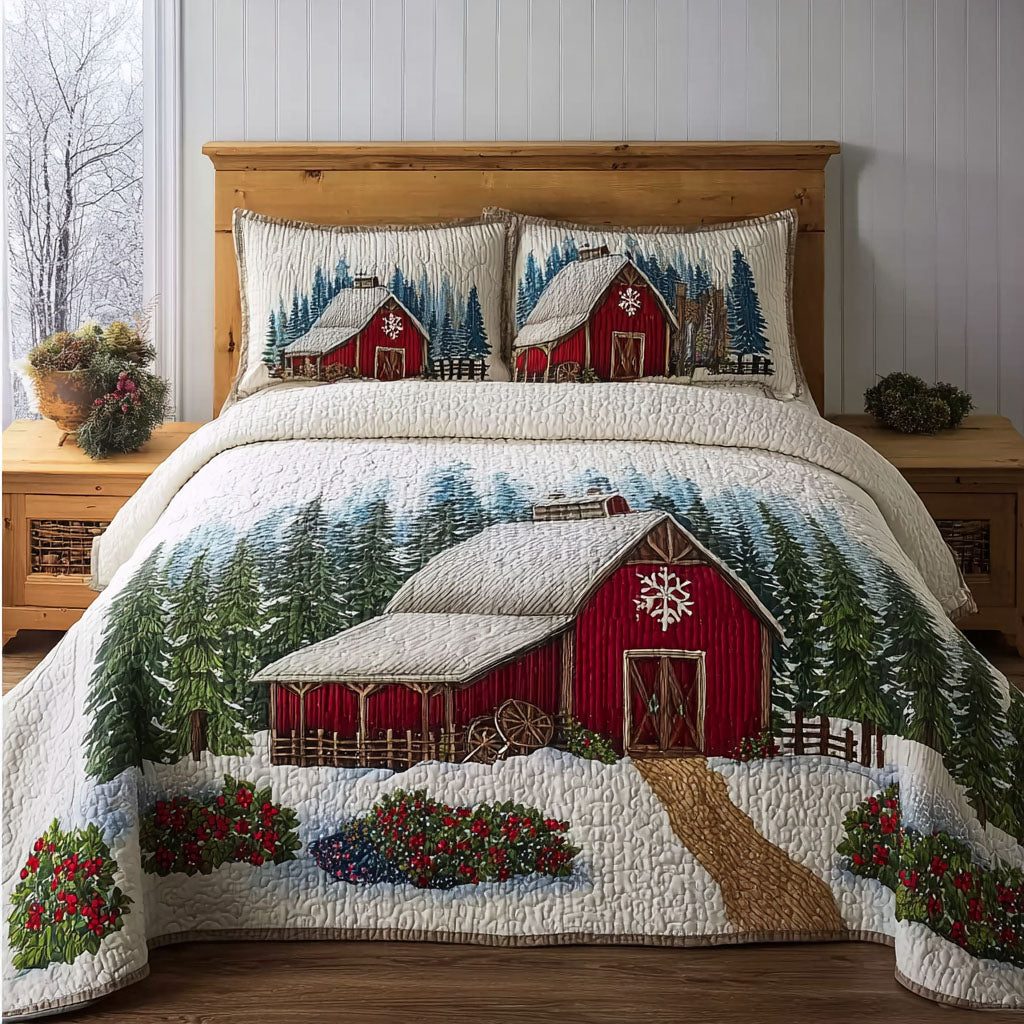 Snowfield Harvest quilted 3-piece bedding set on a made bed with two matching pillow shams