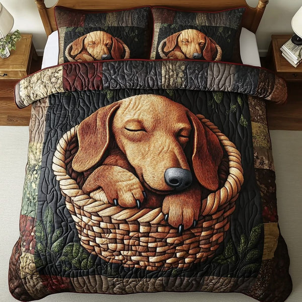 Snuggle Nest quilted 3-piece bedding set on a made bed with two matching pillow shams