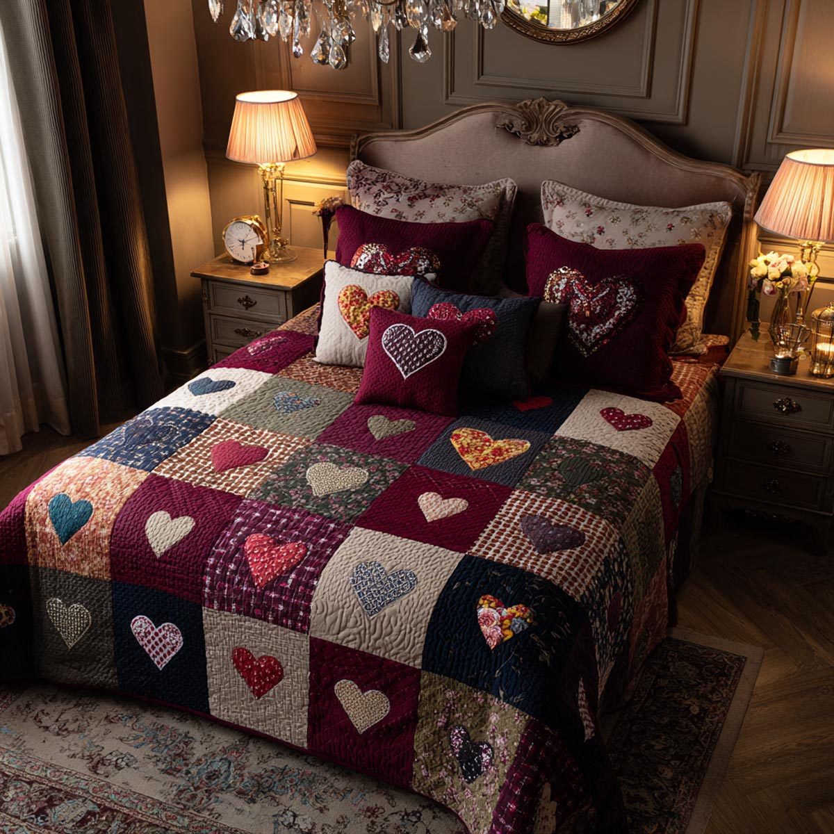 Soft Affection quilted 3-piece bedding set on a made bed with two matching pillow shams