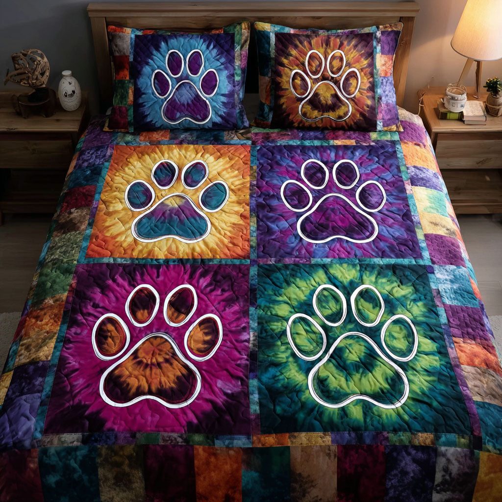 Soft Paws quilted 3-piece bedding set on a made bed with two matching pillow shams