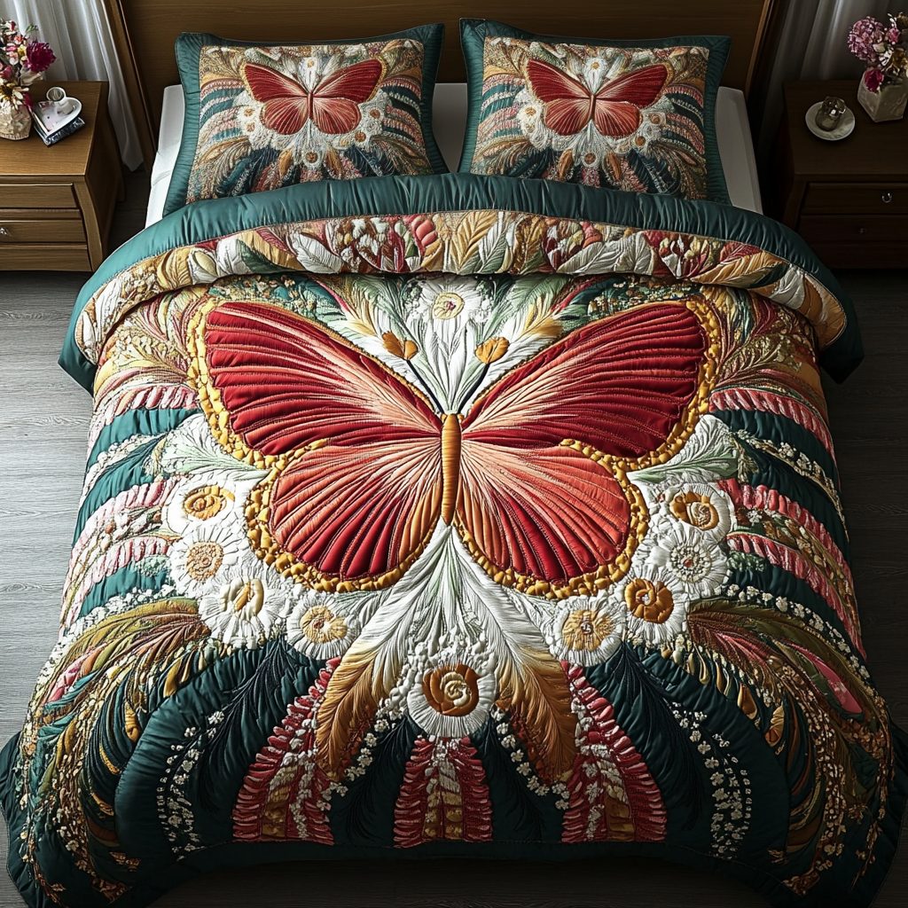 Soft Serenity quilted 3-piece bedding set on a made bed with two matching pillow shams