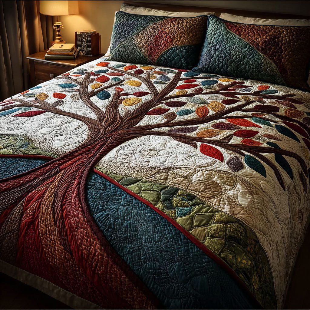 Soul Tree quilted 3-piece bedding set on a made bed with two matching pillow shams