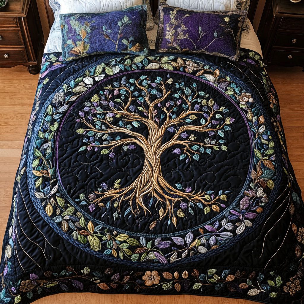 Soul Tree quilted 3-piece bedding set on a made bed with two matching pillow shams
